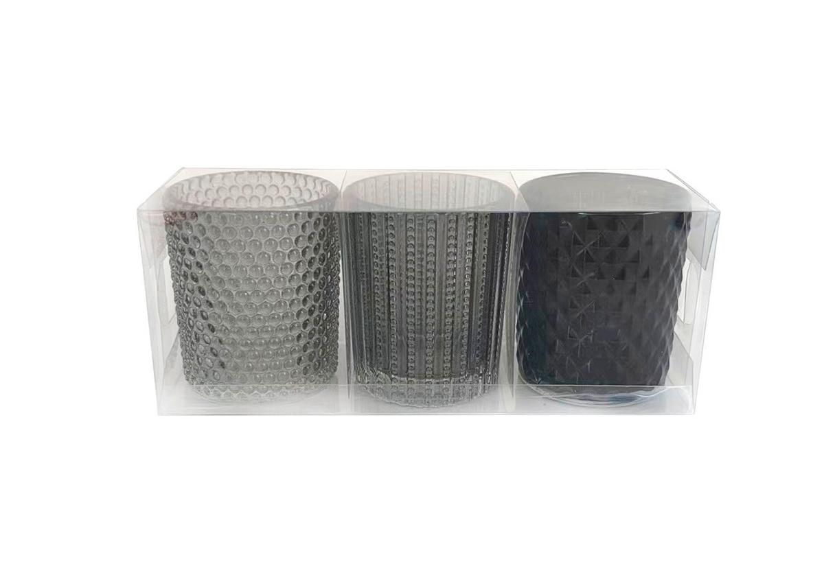 Teelichtglas Nathalie - Hellgrau/Schwarz, KONVENTIONELL, Glas (5,4/6,4cm) - Luca Bessoni