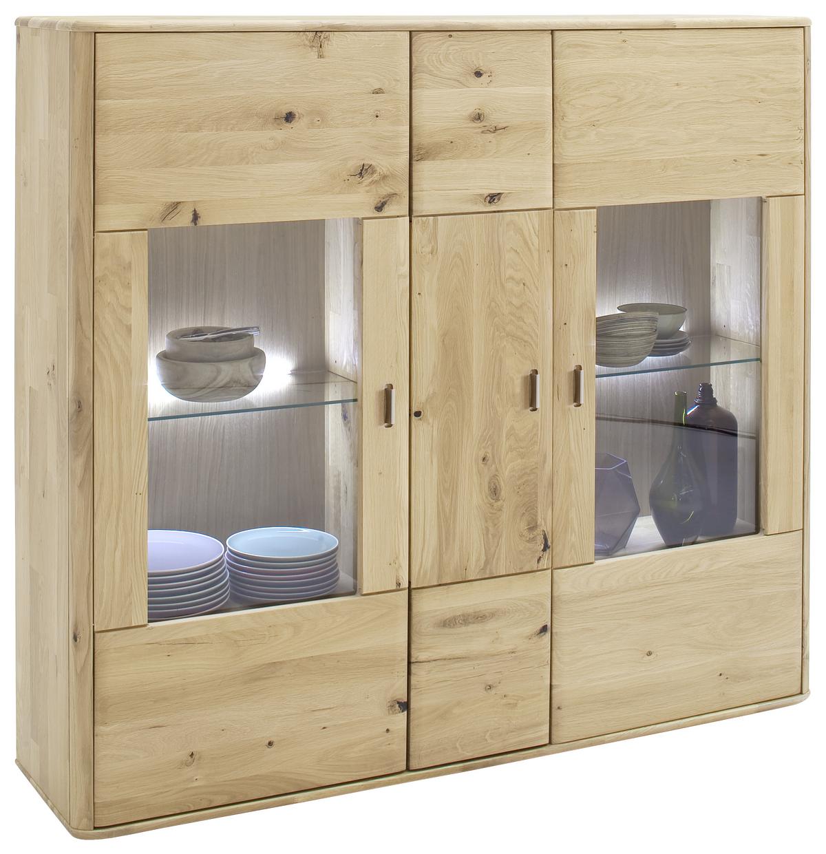 Highboard Massiv B: 156 cm Ravello Eichefarben - Eichefarben, Design, Glas/Holz (156/141/38cm) - Livetastic