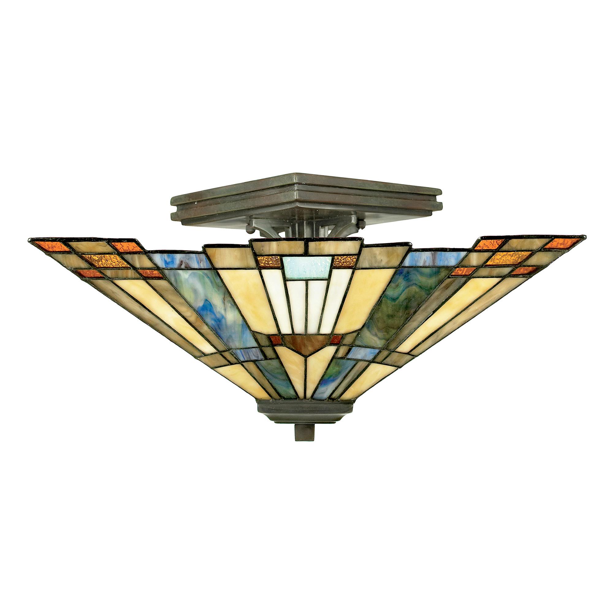 DECKENLEUCHTE QZ-INGLENOOK-SF  TIFFANY - Bronzefarben, KONVENTIONELL, Glas/Metall (35.6/20.3cm) - Elstead Lighting