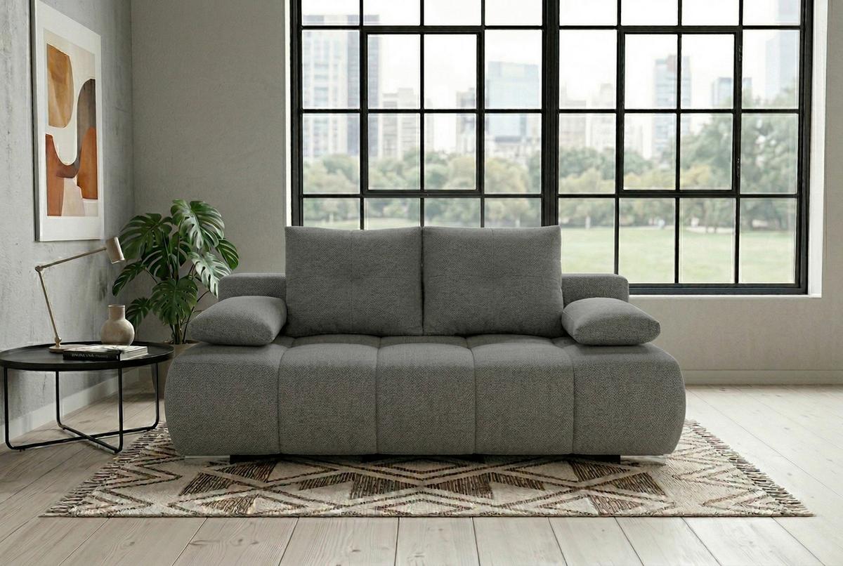 Boxspringová pohovka BUBBLE, tmavosivá - čierna/chrómová, Trend, kompozitné drevo/textil (206/90/105cm) - Luca Bessoni