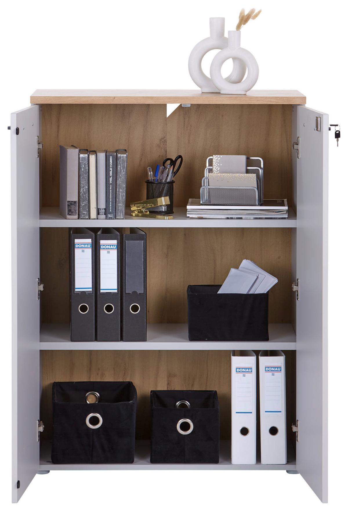 Aktenschrank versperrbar Eiche Dekor Weiß B: 80 cm - Eichefarben/Grau, MODERN, Holzwerkstoff (80/112/38cm)