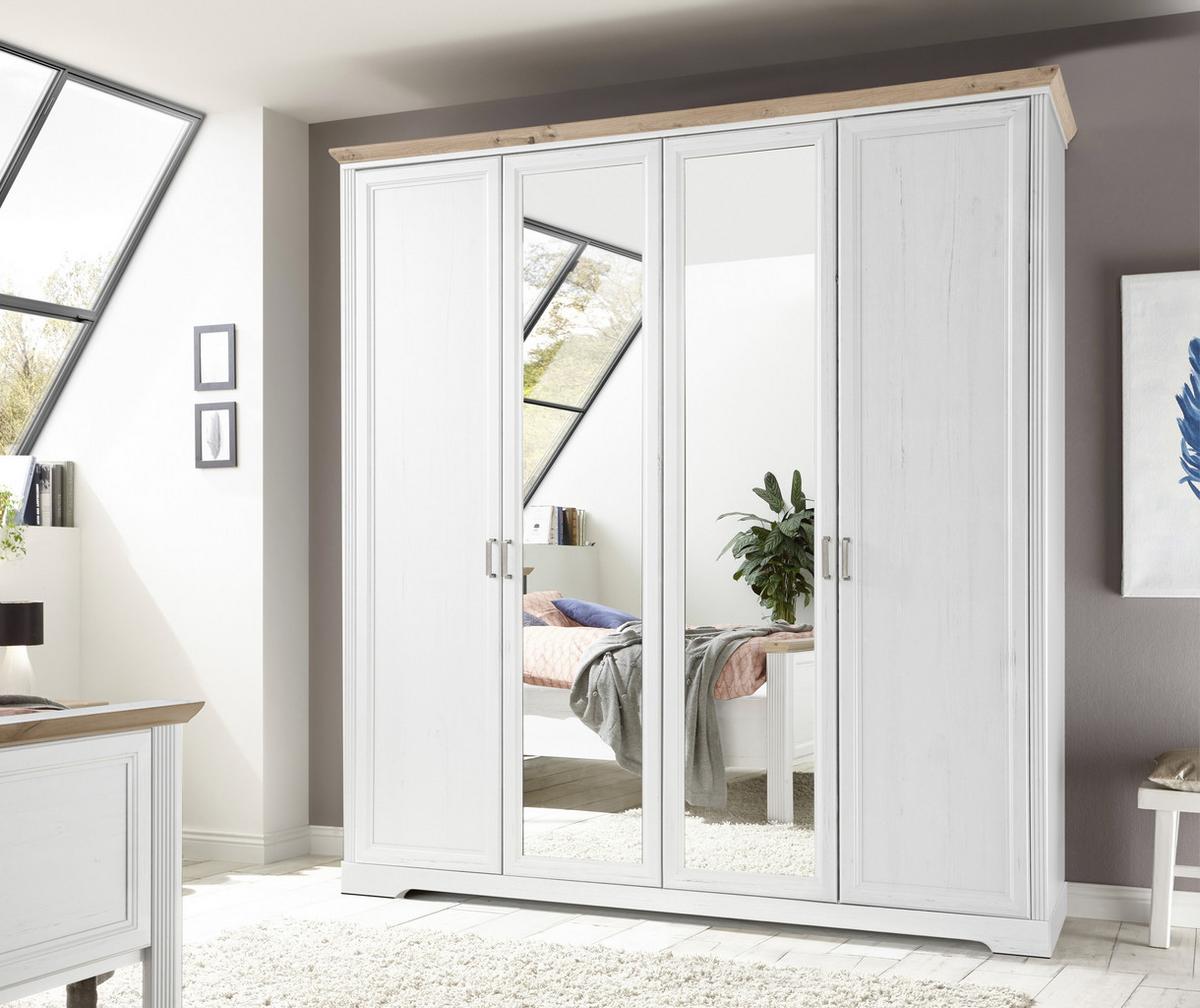 Drehtürenschrank Mit Spiegel 214 Cm Jasmin Ii Weiß/eiche - Weiß/Eiche Artisan, LIFESTYLE, Holzwerkstoff (214/220/64cm)