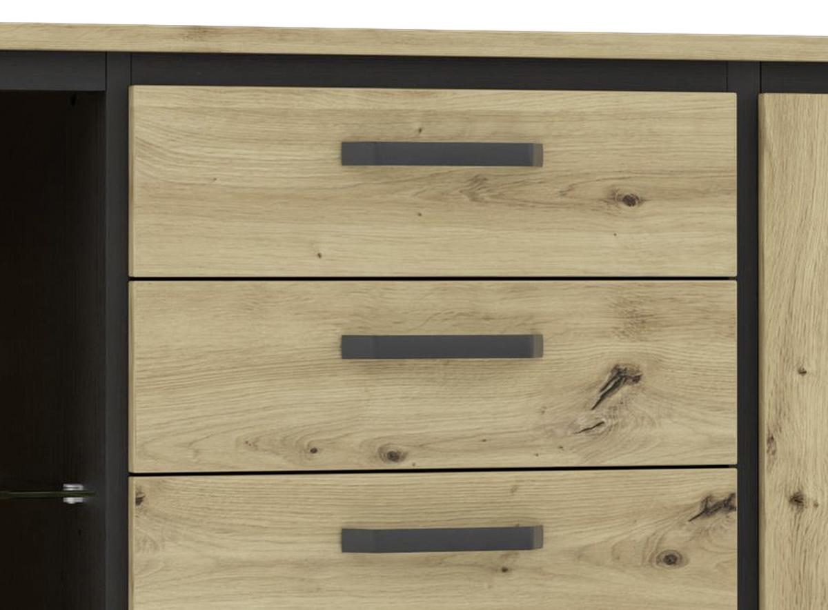 Sideboard mit Glaselement B: 177,4cm Trondheim, Eiche Dekor - Eichefarben/Schwarz, Basics, Glas/Holzwerkstoff (177,4/81,3/41,5cm) - Livetastic