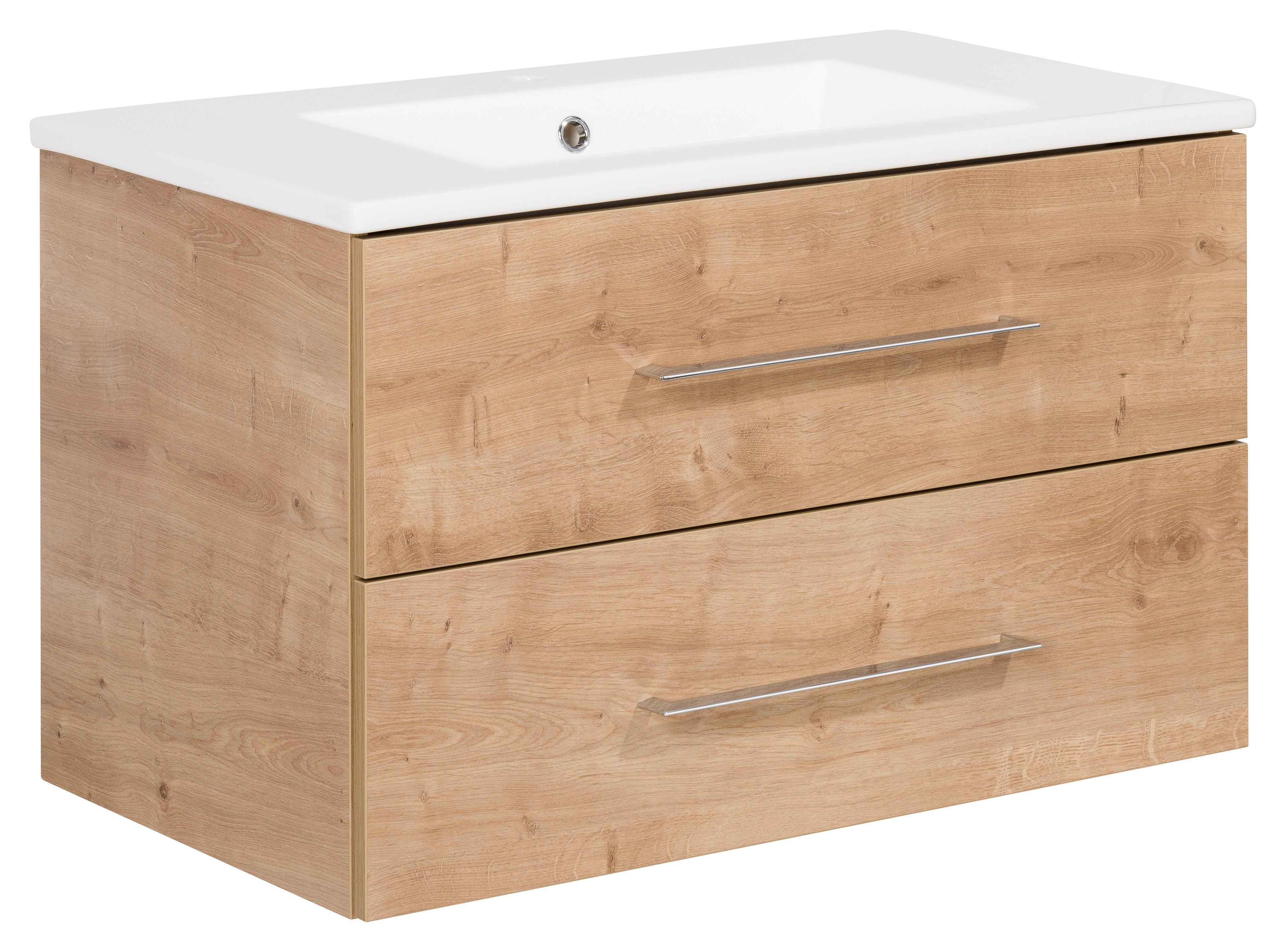 Waschbecken mit Unterschrank Perfekt B: 82 cm Eiche Dekor - Eichefarben/Weiß, MODERN, Keramik/Holzwerkstoff (82cm) - MID.YOU