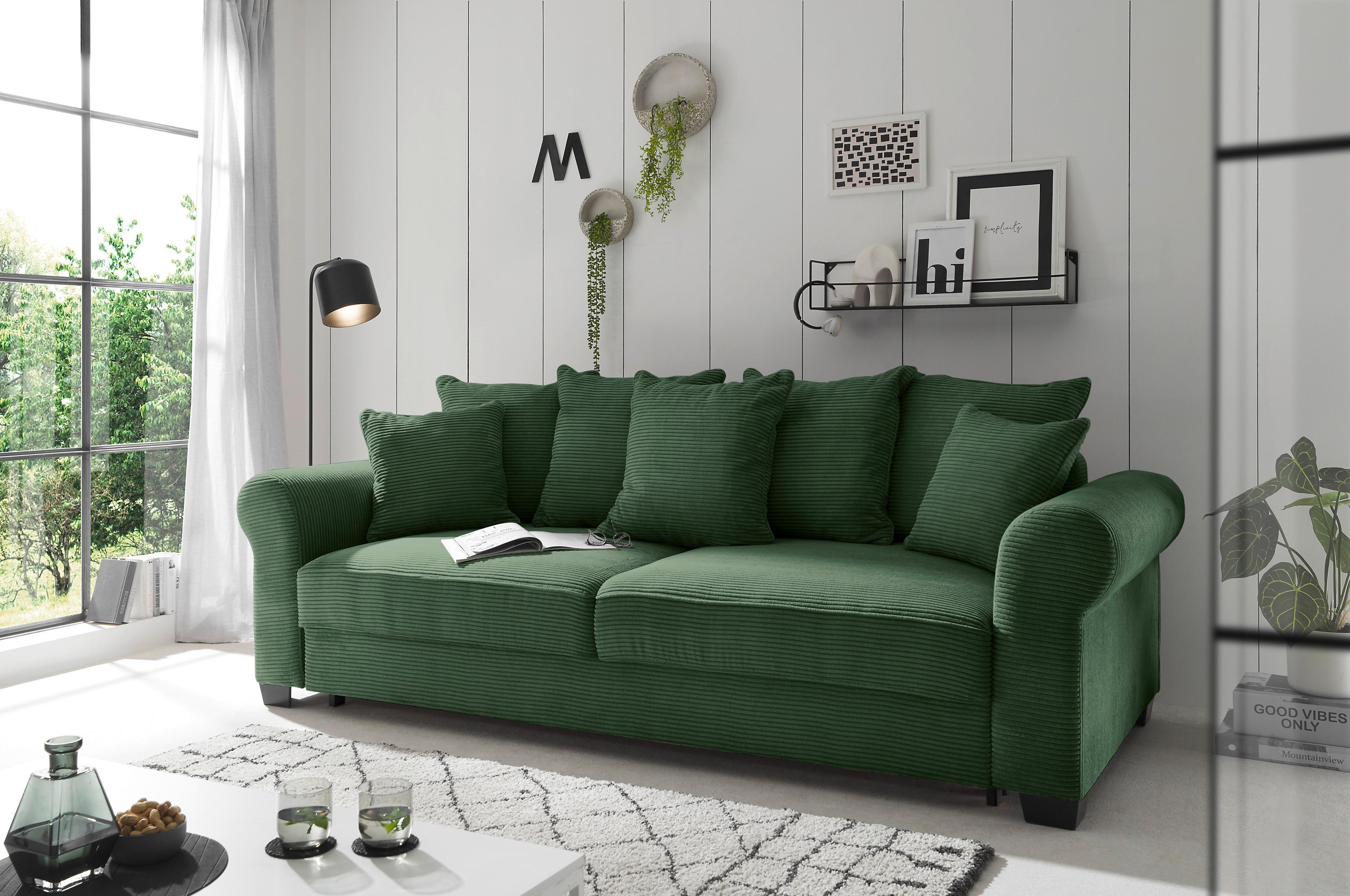2-Sitzer-Sofa Mit Schlaffunktion Maureen B:247cm - Dunkelgrün/Schwarz, KONVENTIONELL, Textil (247/95/125cm) - Hom`in