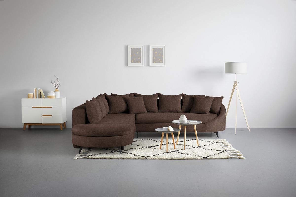 Rohová sedačka AXEL, levá, hnědá tkanina - černá/hnědá, Moderní, kov/textil (250/291cm) - Mömax