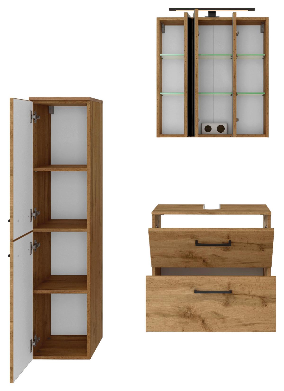 Badmöbel-Set Manchester B: 90 cm Eiche Wotan Dekor - Eichefarben, MODERN, Holzwerkstoff (90cm) - Held