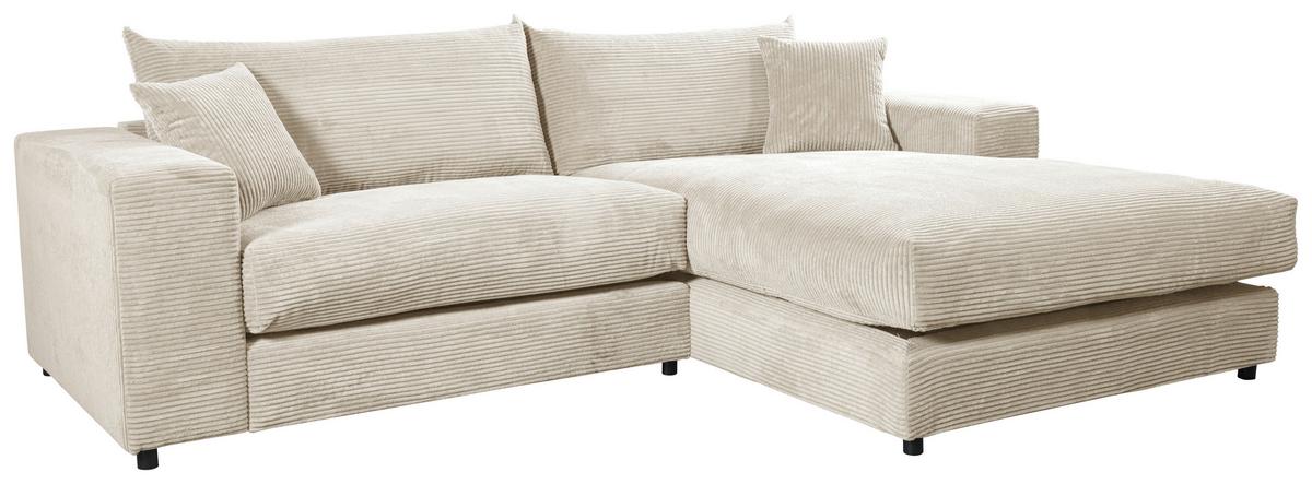 Ecksofa Funny S Rechts Creme mit Hocker S: 265x180 cm - Creme/Schwarz, Basics, Textil (265/180cm) - Livetastic