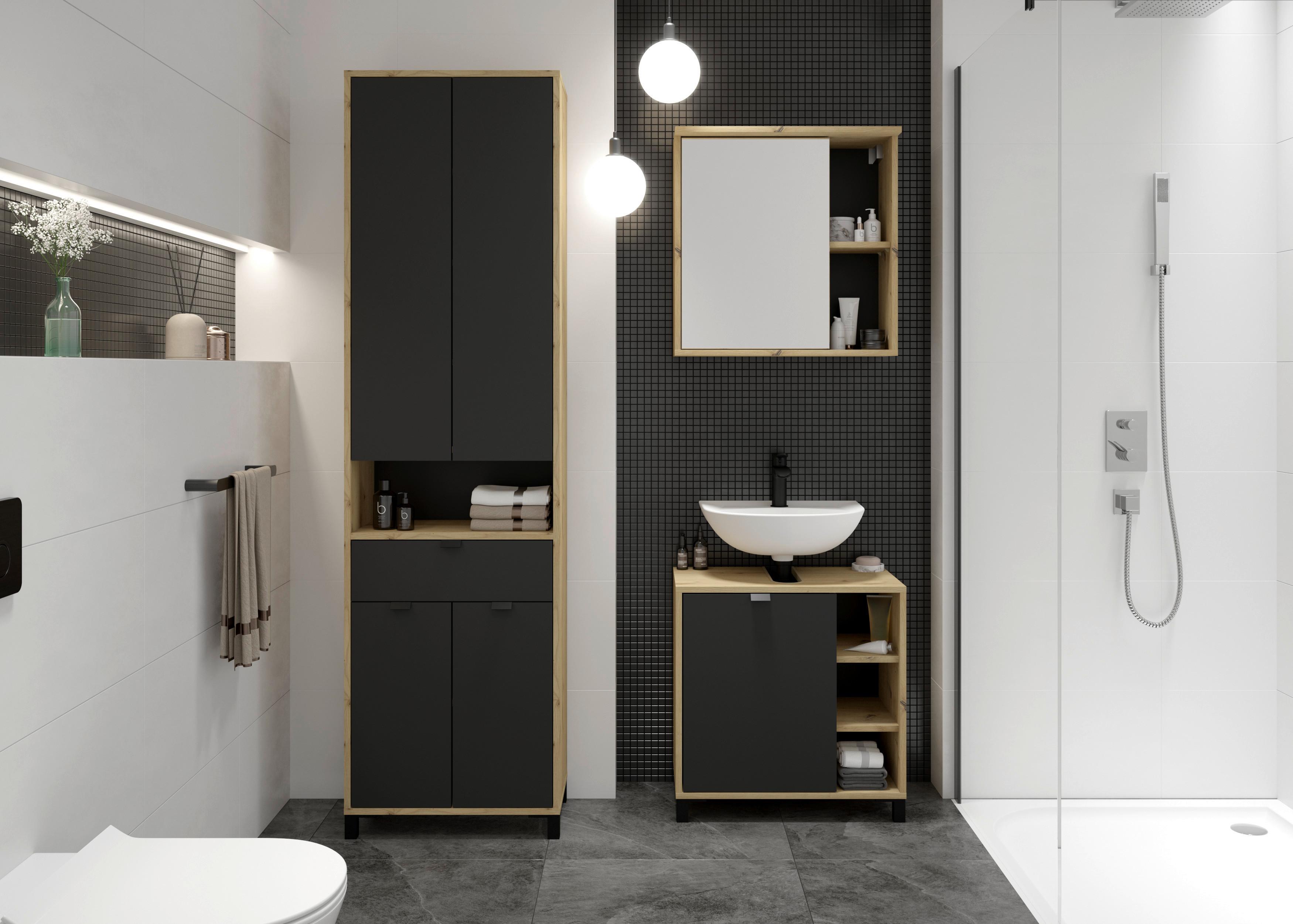 Badezimmer Hochschrank Amora 54x193 Cm Anthrazit/eiche - Eichefarben/Anthrazit, Basics, Holzwerkstoff (54/193/31cm) - MID.YOU
