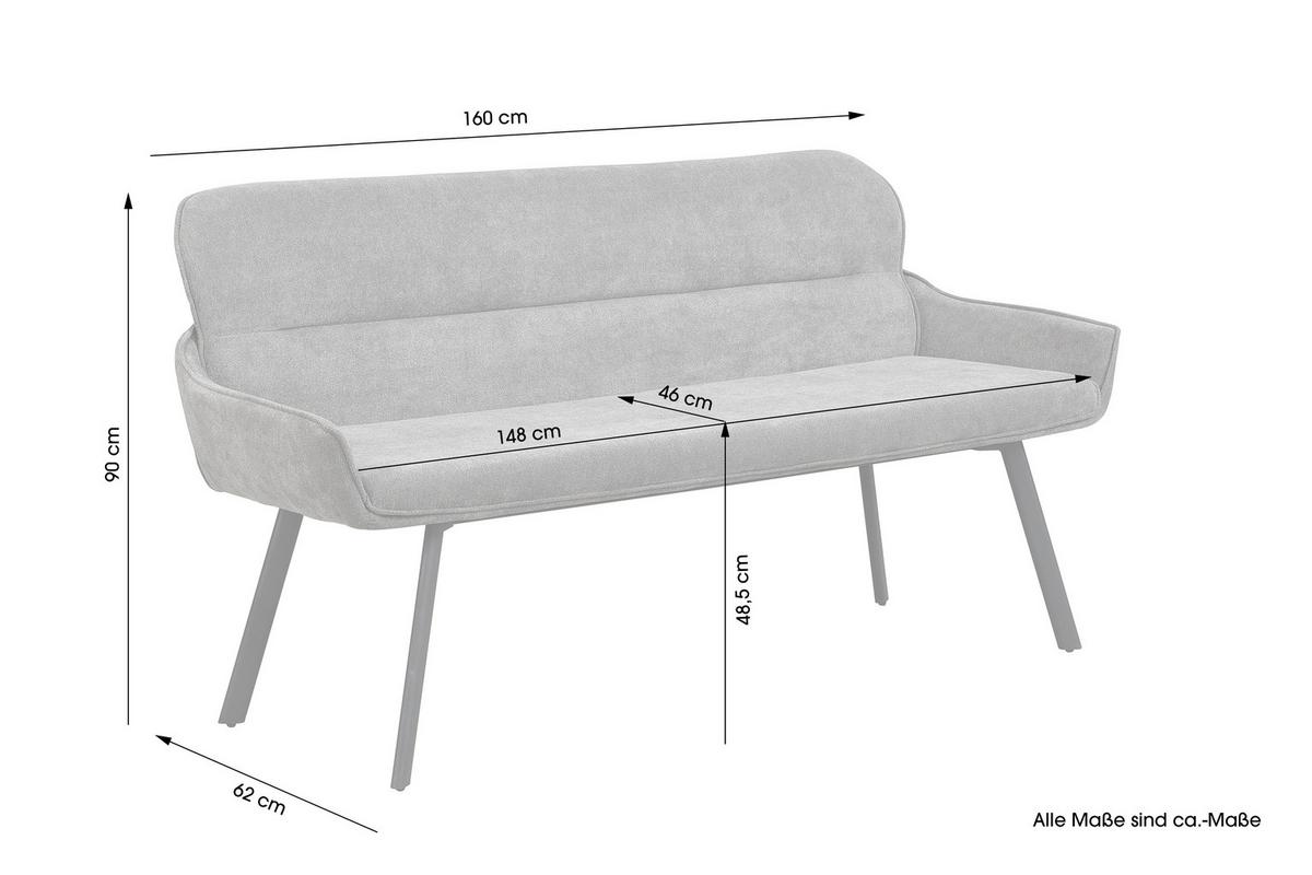 Sitzbank Rico - Dunkelgrau/Schwarz, MODERN, Metall (160/90/62cm) - MID.YOU