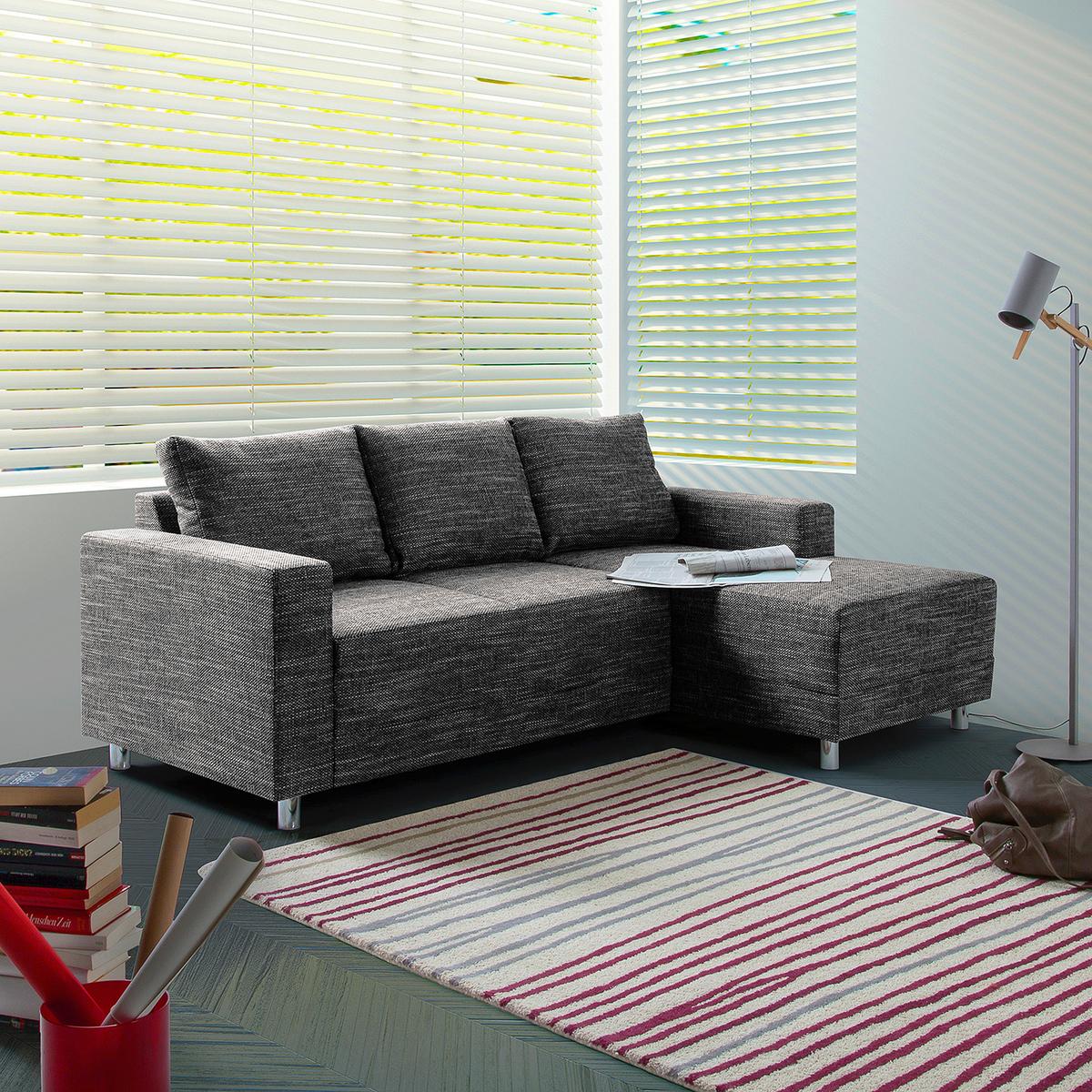 Ecksofa Grenwood Dunkelgrau S: 200x144 cm - Chromfarben/Dunkelgrau, Design, Textil (200/144cm) - MID.YOU