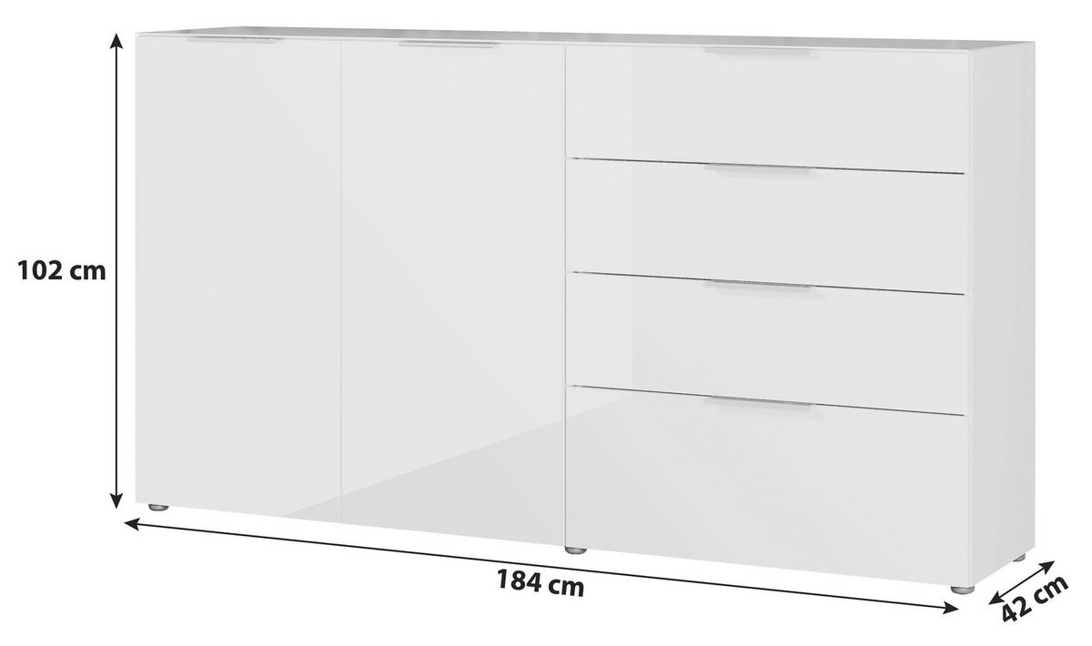 Sideboard mit Glasfronten B: 184 cm GW-Oakland, Schwarz - Schwarz, KONVENTIONELL, Glas/Holzwerkstoff (184/102/42cm) - Germania
