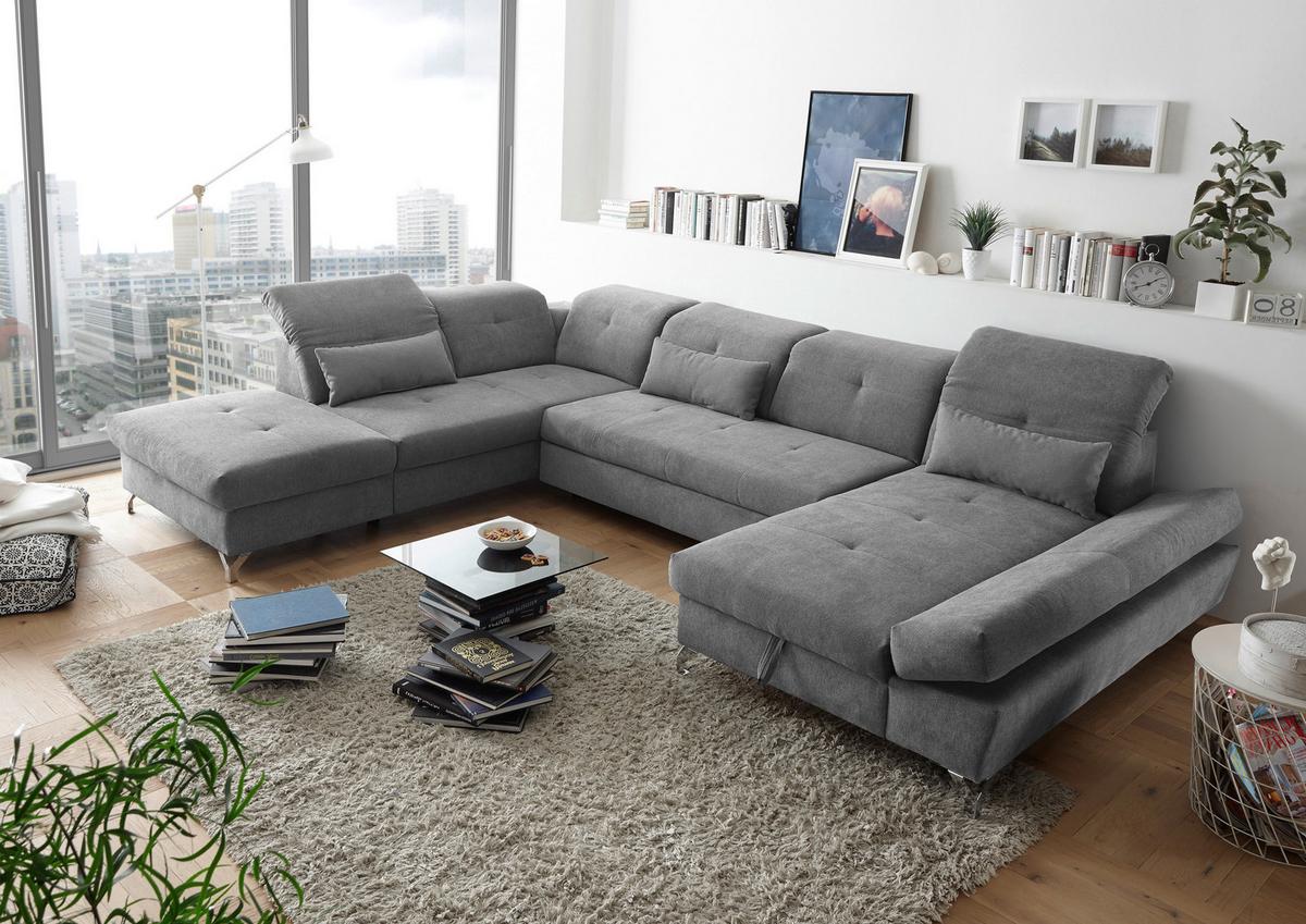 Ecksofa Melfi Schlammfarben U: 245 Cm - Schlammfarben/Silberfarben, MODERN, Textil (245/350/168cm) - MID.YOU