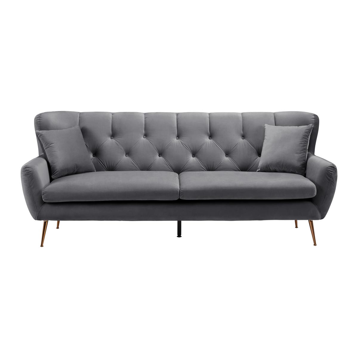 Pohovka LILIANA, sivý zamat, max. 360 kg - tmavosivá/ružové zlato, Modern, kov/drevo (227/95/93cm) - Bessagi Home