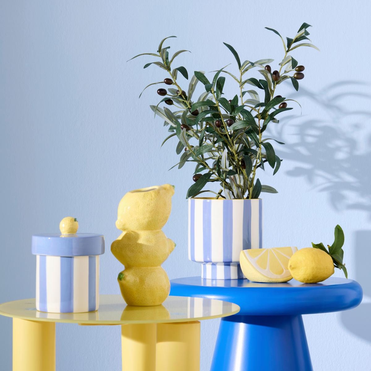 Obal na květináč AGI - svetlomodrá/biela, keramika (15,2/16,2/15,2cm) - Mömax