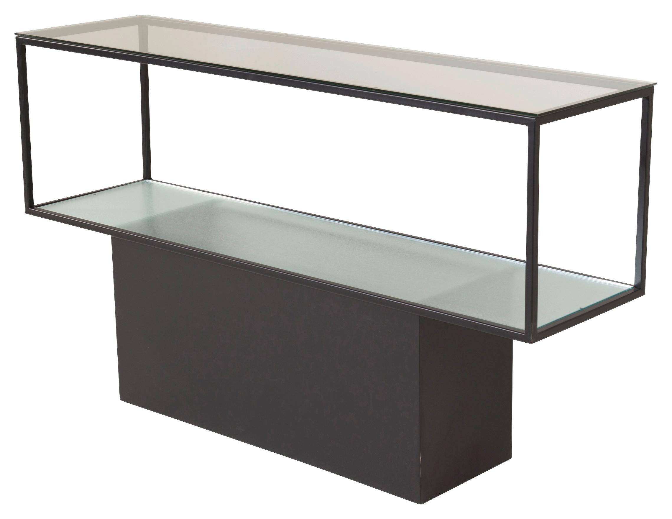 Bücherwand Maglehem - Schwarz, Design, Glas/Metall (130/35/74cm) - Livetastic