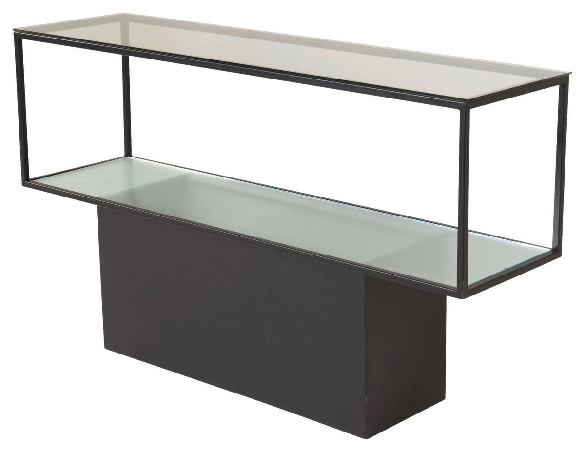 Bücherwand Maglehem - Schwarz, Design, Glas/Metall (130/35/74cm) - Livetastic