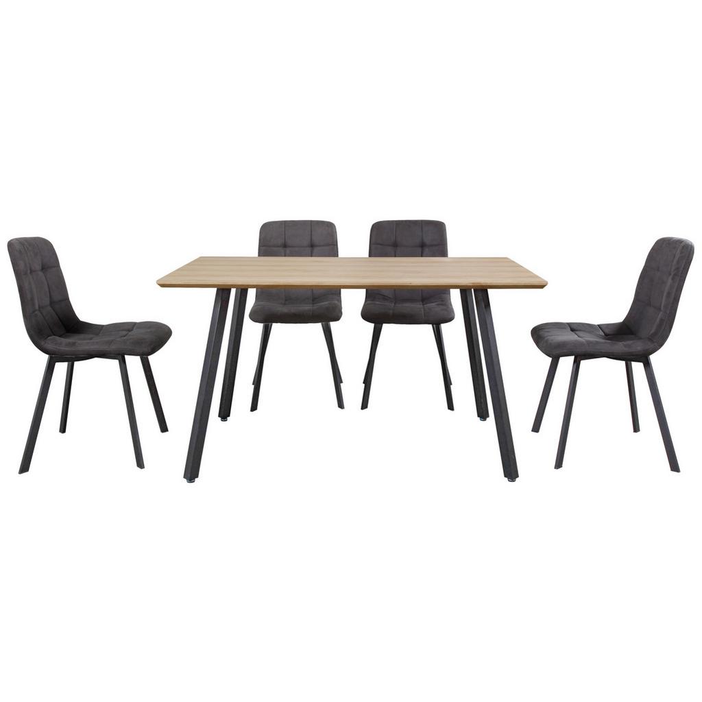 Essgruppe 5-teilig Eiche Dekor, Lederlook Grau