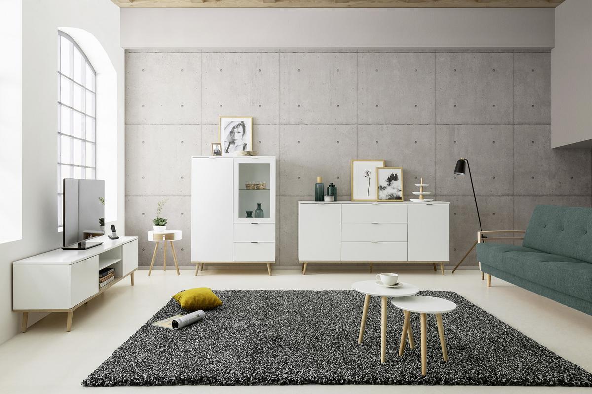 Sideboard teilmassiv, 3 Laden 180cm Göteborg 51 Sonoma Eiche - Weiß/Sonoma Eiche, KONVENTIONELL, Holzwerkstoff (180/87/40cm) - MID.YOU