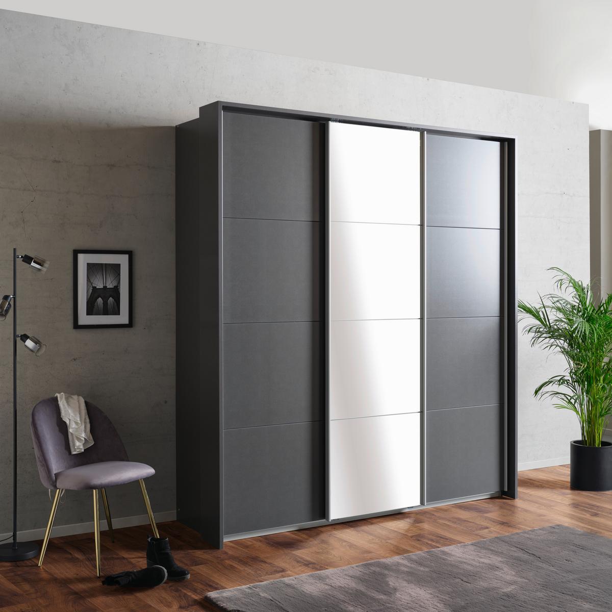 Skriňa s posuvnými dverami MIAMI, Š/V/H:cca 203/229/62cm - sivá/hliníková, Modern, kov/kompozitné drevo (203/229/62cm)