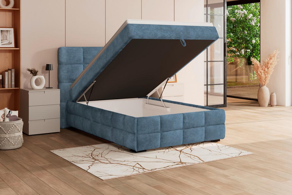 Čalúnená posteľ VEGA 140x200 cm, modrá - modrá/čierna, Trend, drevo/textil (140/200cm)