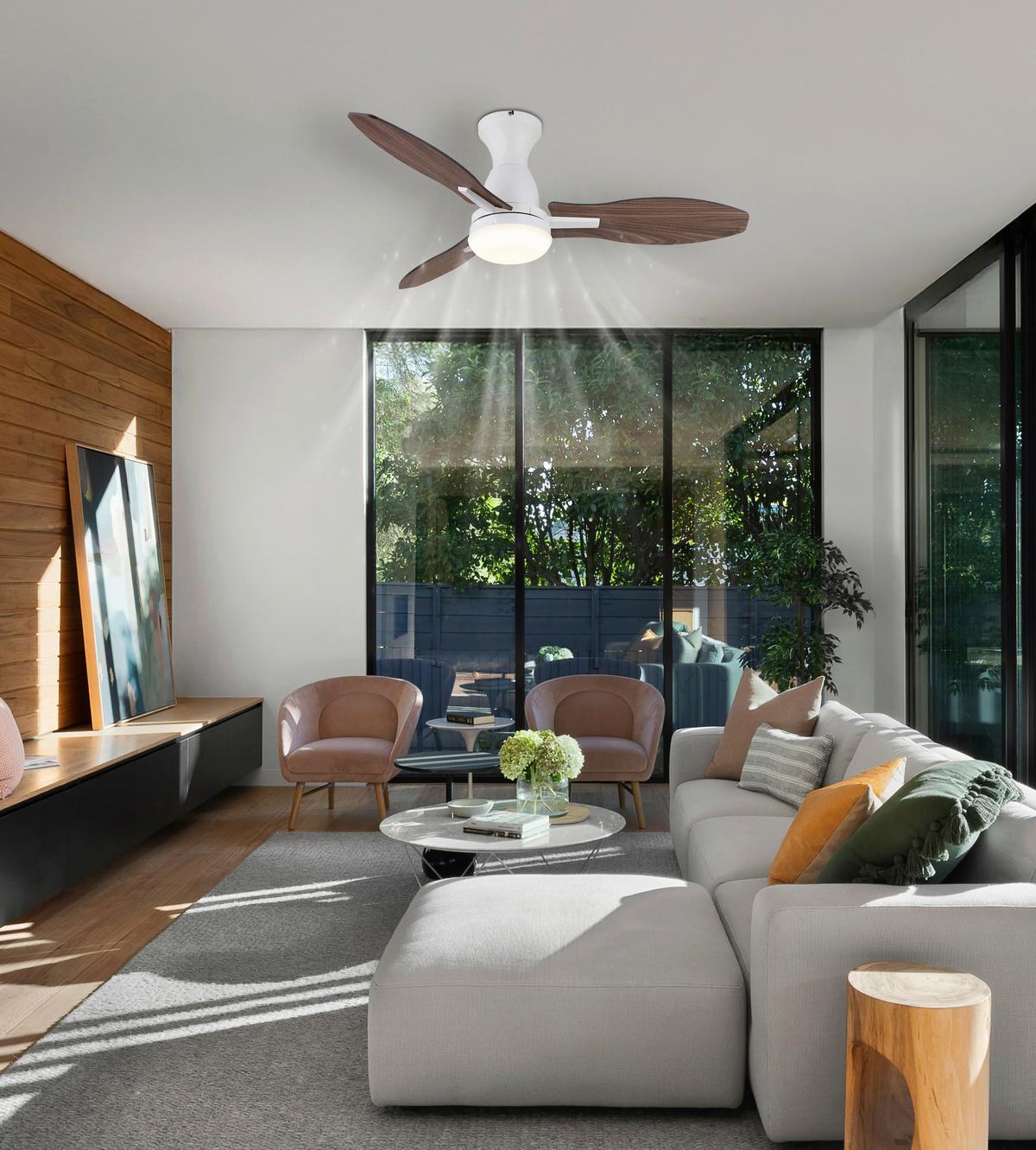 Deckenventilator Gale Opal Weiß Braun D: 107 cm - Hellbraun/Dunkelbraun, KONVENTIONELL, Holzwerkstoff/Kunststoff (107/32,5cm) - Globo