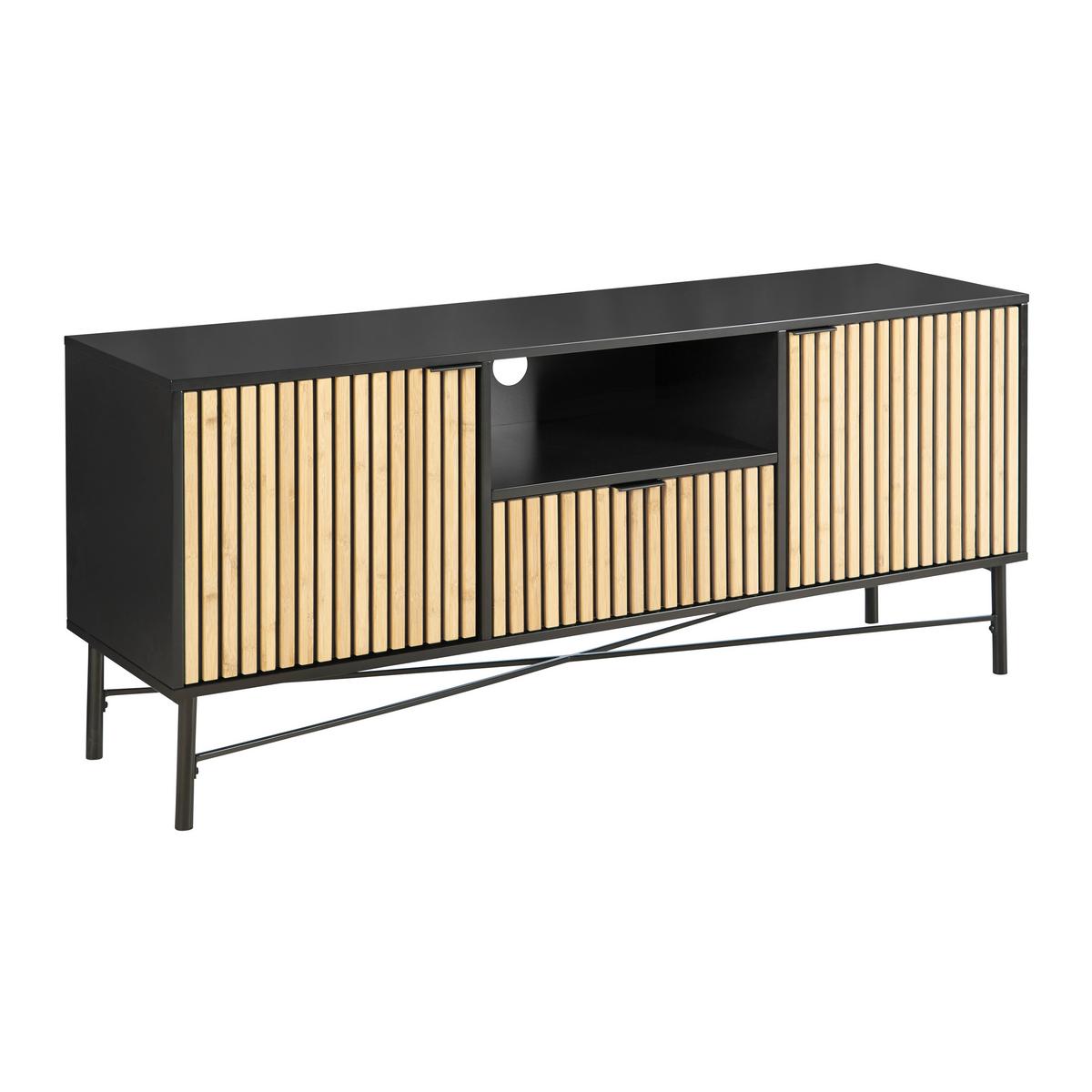TV komoda MADRID - černá/barvy dubu, Moderní, kov/dřevo (143/60/40cm) - Mömax