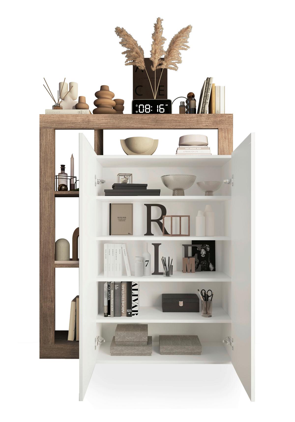 Schuhschrank Hamburg Eichefarben/Weiß B: 108 cm - Weiß Hochglanz/Eichefarben, Basics, Holzwerkstoff (108/138/35cm)