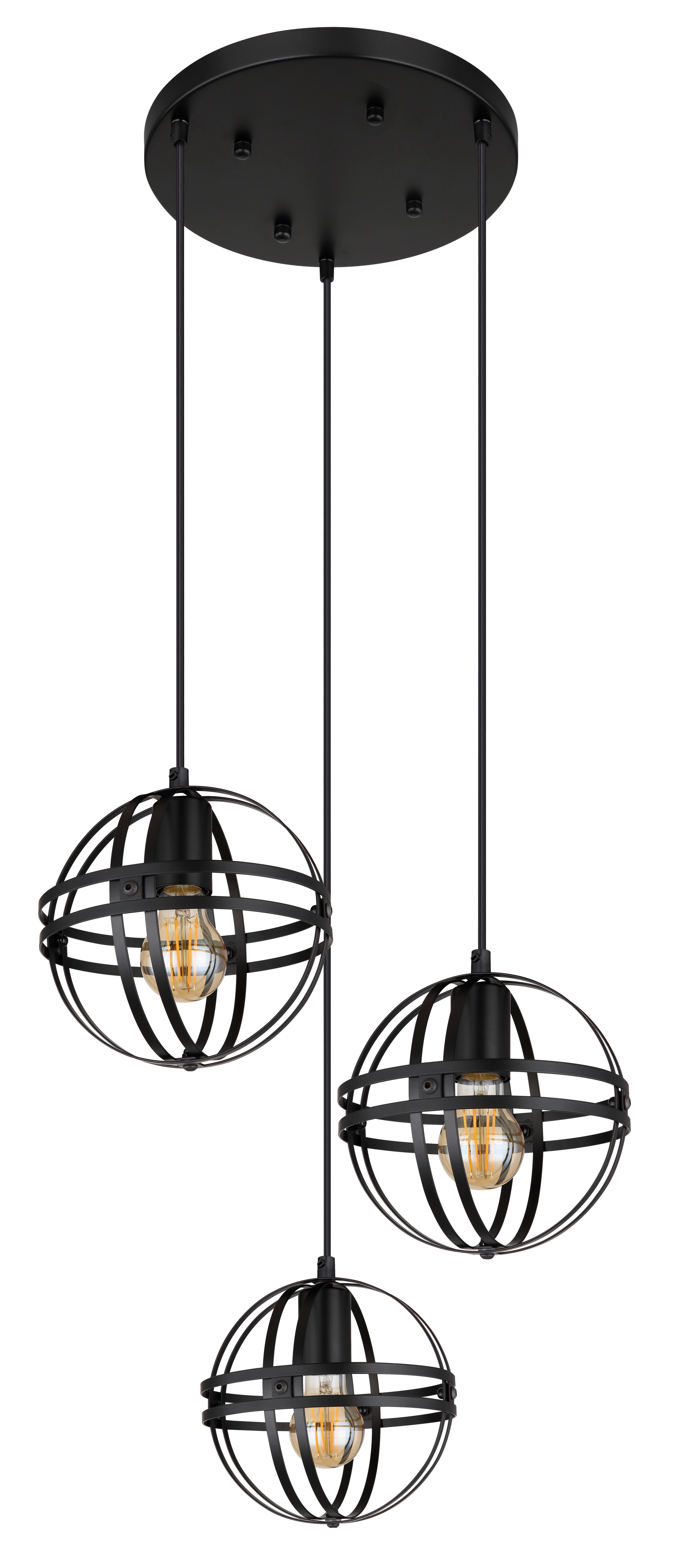 Hängeleuchte 15639-3h - Schwarz, Design, Kunststoff/Metall (47/120cm) - Globo