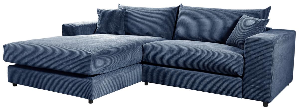 Ecksofa Funny S Links mit Hocker, Blau, B: 265 cm - Blau/Schwarz, Basics, Textil (180/265cm) - Livetastic