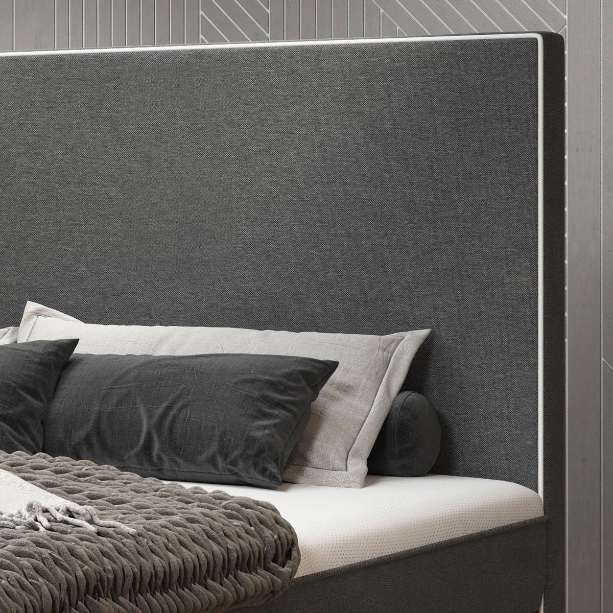 Boxspringbett mit Topper 180x200 cm King De Luxe-F - Anthrazit/Silberfarben, KONVENTIONELL, Textil (180/115/210cm) - MID.YOU