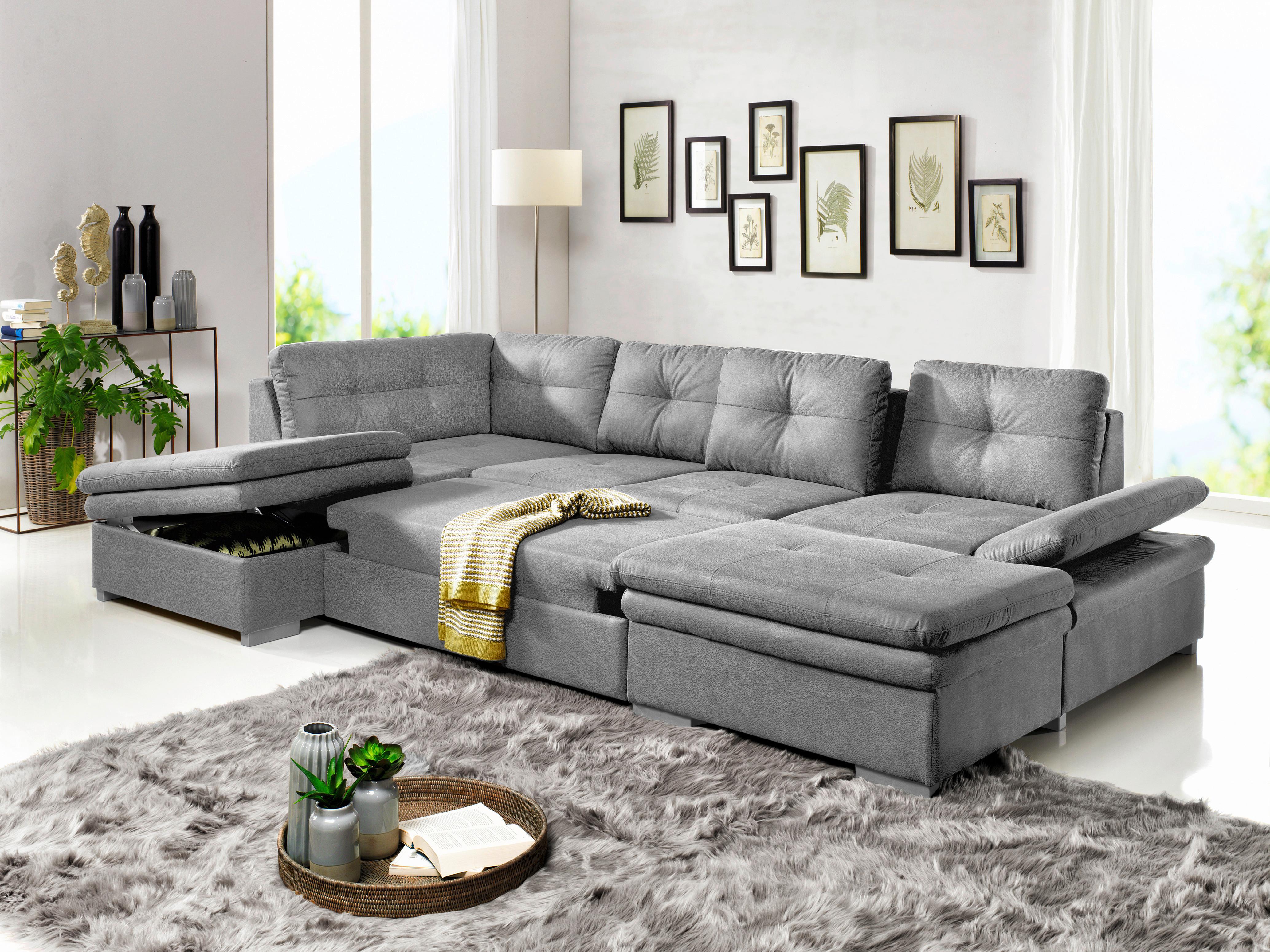 Sedací Souprava U-form Hit - Světlošedá - barvy stříbra/světle šedá, Design, textil/plast (323/210cm) - Bessagi Home