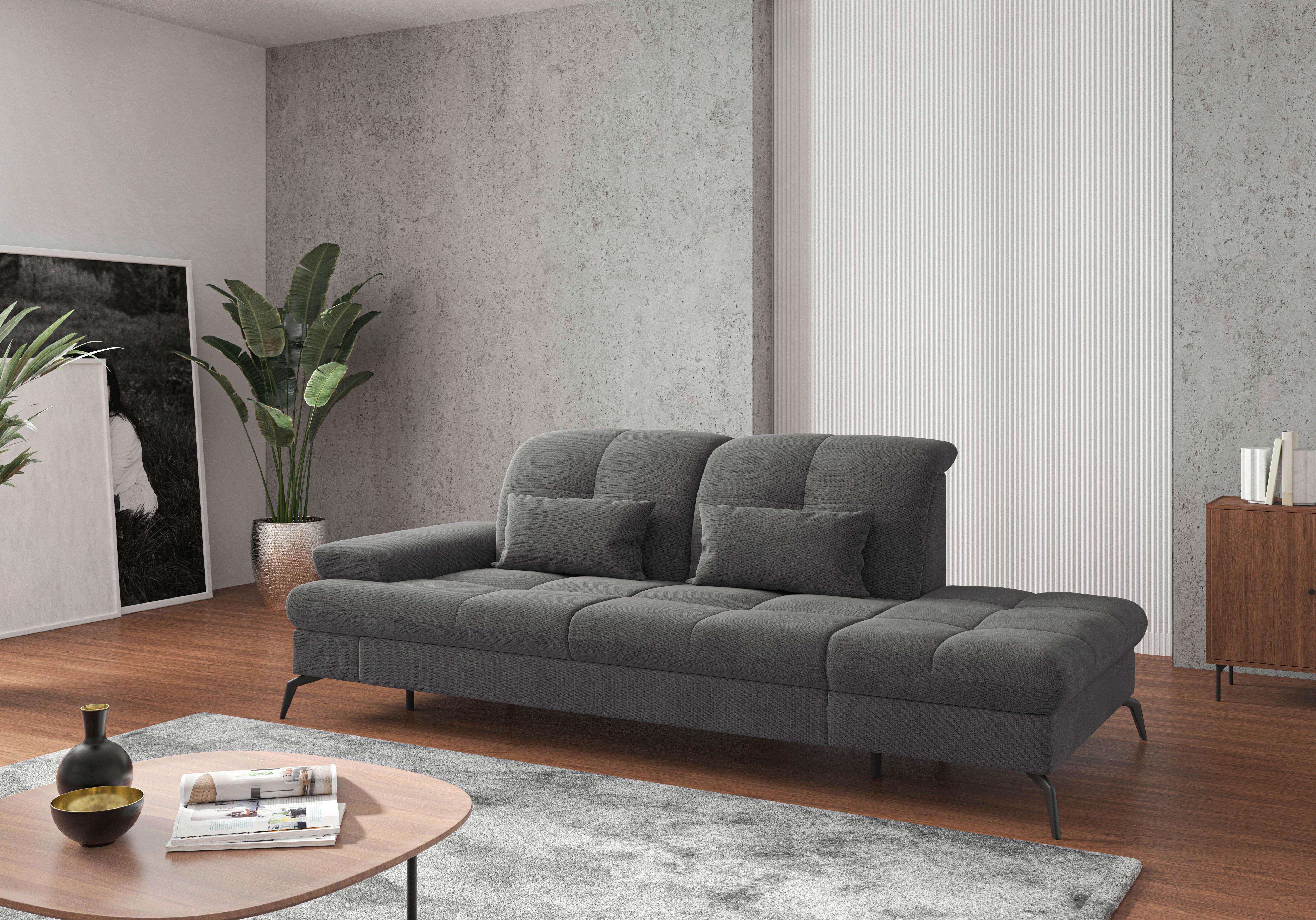 RÉCAMIERE Amica E, Grau B: 231 cm - Schwarz/Grau, KONVENTIONELL, Textil (231/90/122cm) - Sit & More