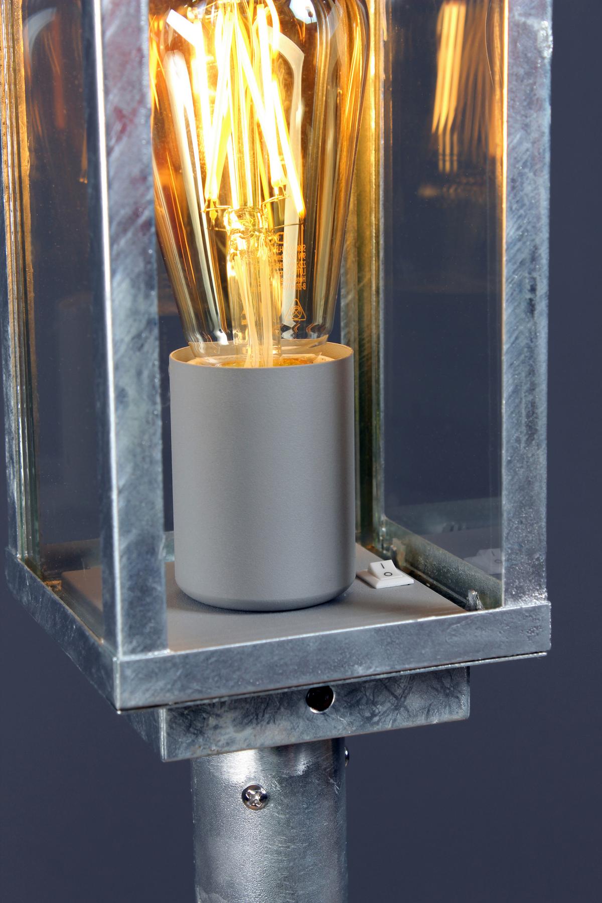 Wegeleuchte Karo 60 Watt Glas Metall - Klar/Zinkfarben, Basics, Glas/Metall (100/11/11cm)