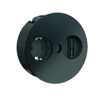 Einbausteckdose Twist Edelstahl Schwarz 2-Fach - Schwarz, Basics, Metall (4,5cm)