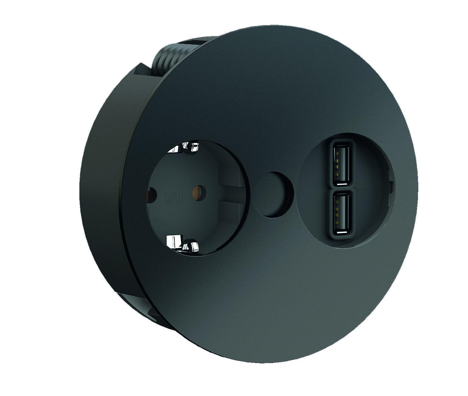 Einbausteckdose Twist Edelstahl Schwarz 2-Fach