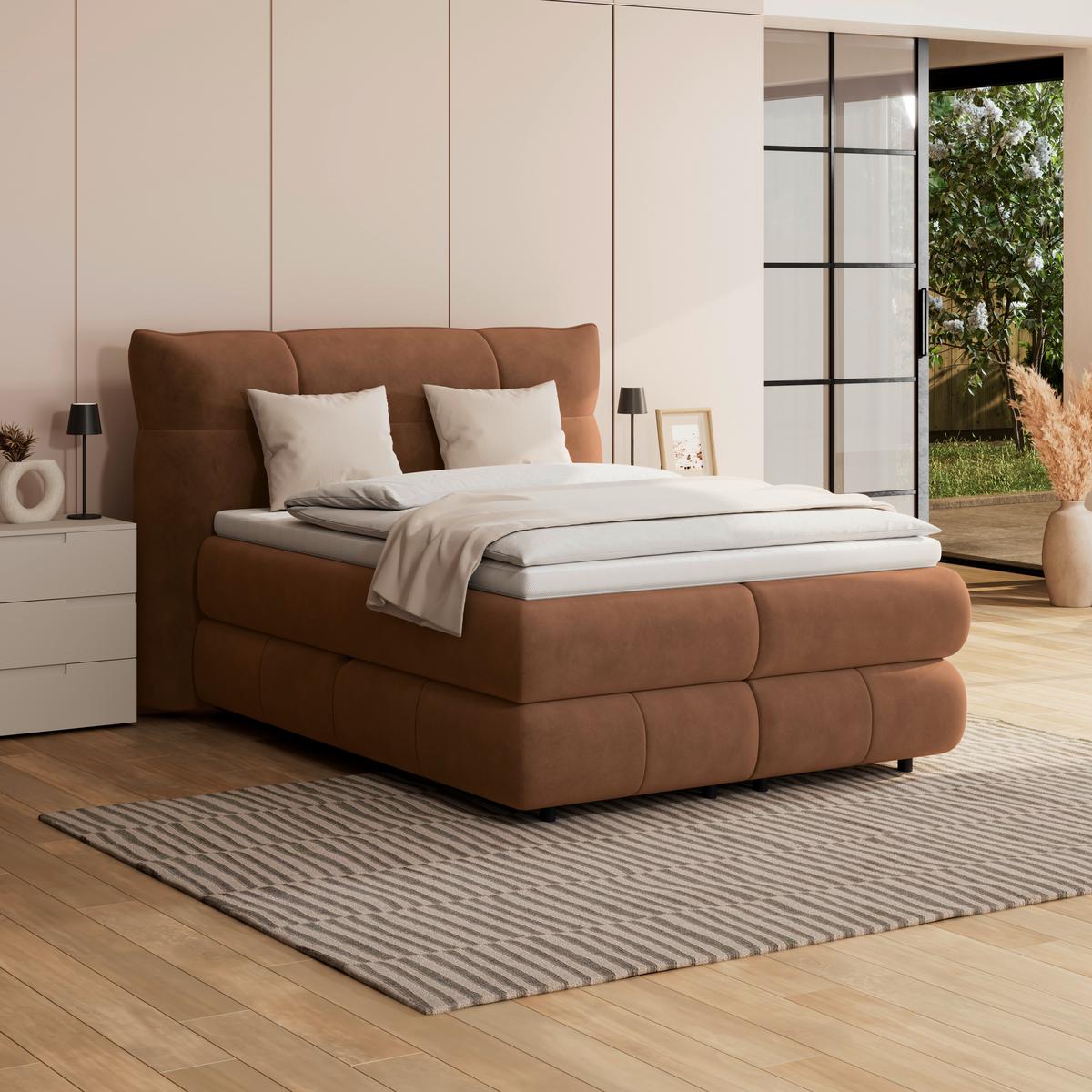 Boxspringbett Carmelo Kupfer 140x200 cm H3 - Schwarz/Kupferfarben, Trend, Textil (140/200cm)