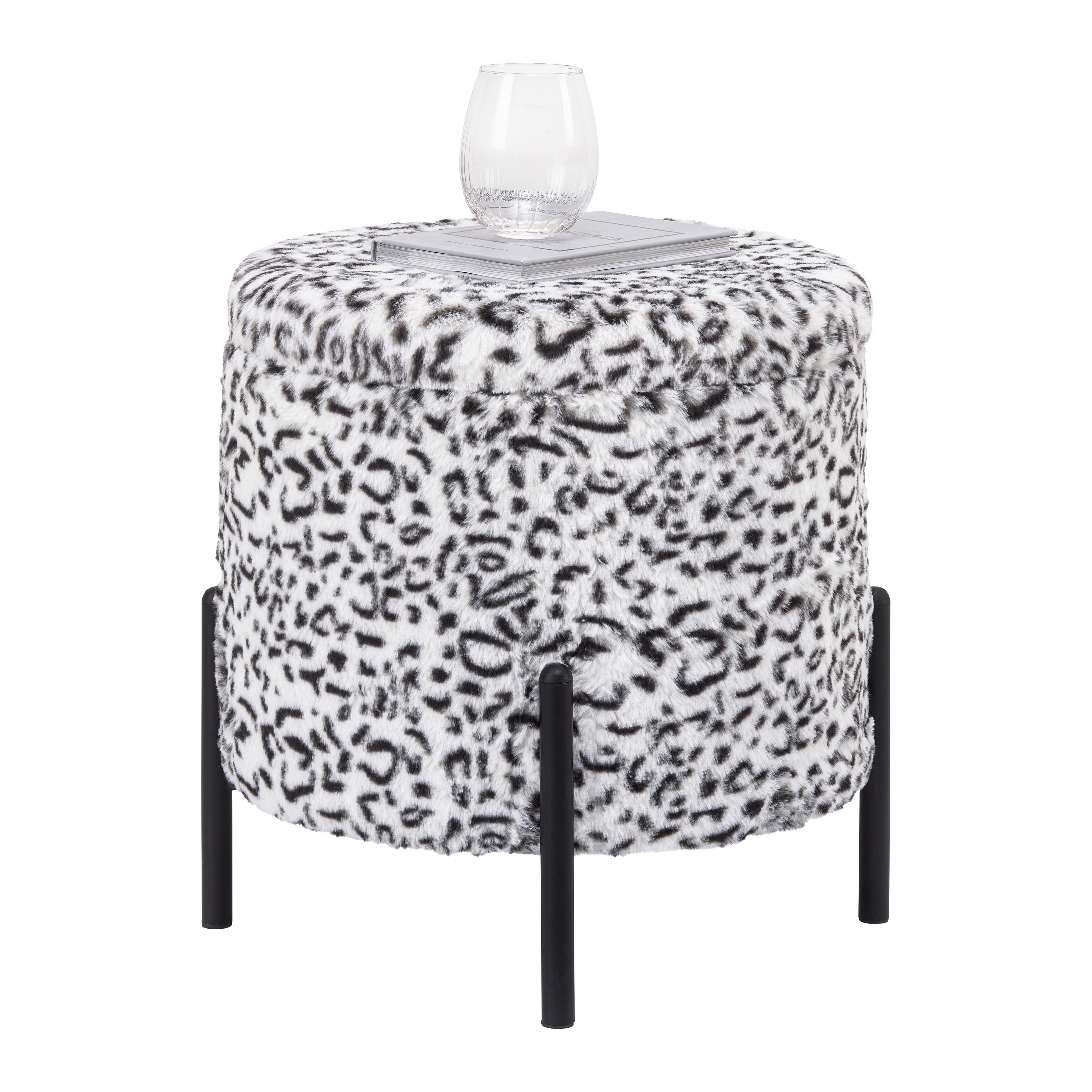 Leopardia taburetka LEO, biela/čierna umelá kožušina - čierna/biela, Lifestyle, kov/kompozitné drevo (38/38/43cm) - Mömax