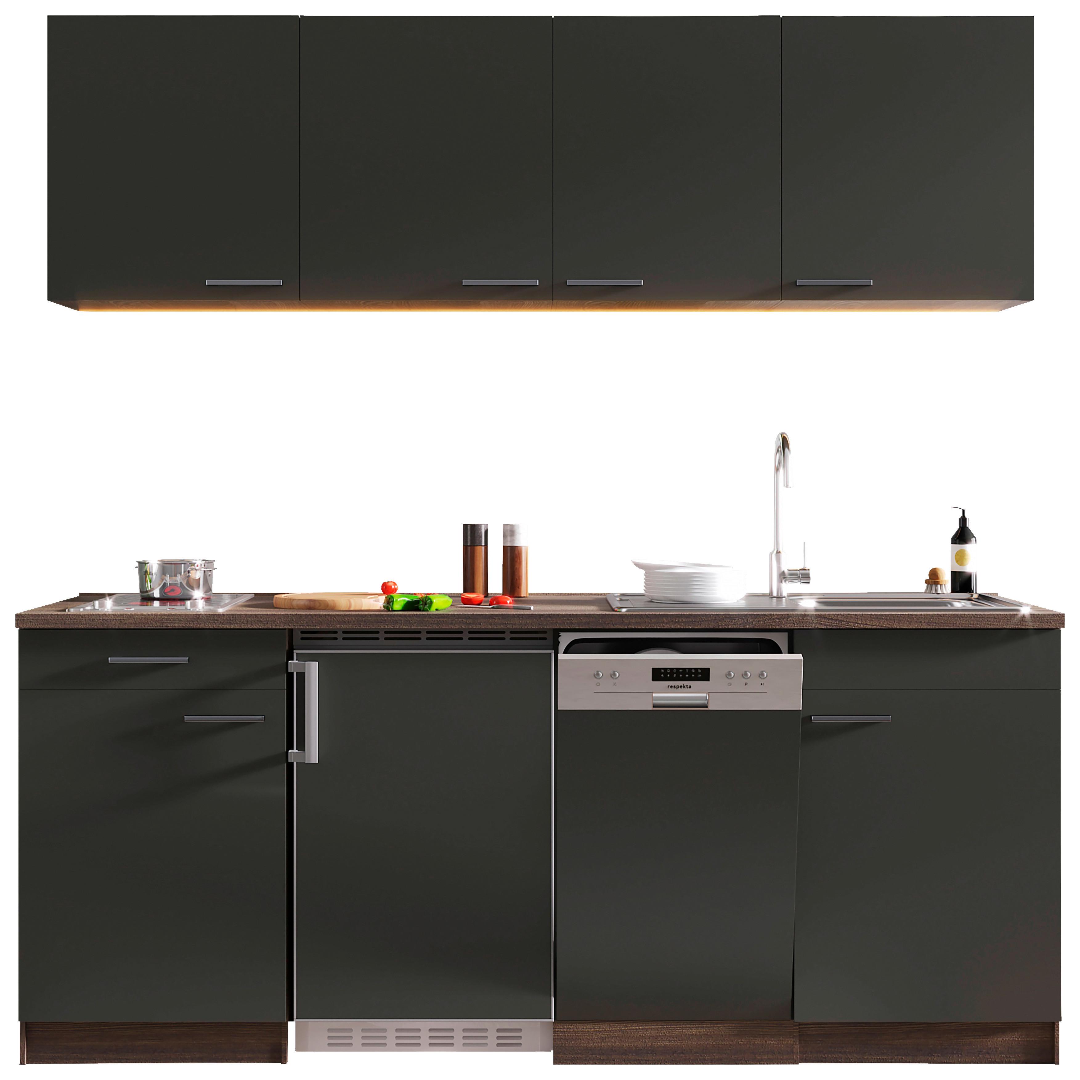 Küchenzeile Economy mit Geräten 195 cm Grau/Eiche Dekor Modern - Eichefarben/Grau, Basics, Holzwerkstoff (195cm) - Respekta
