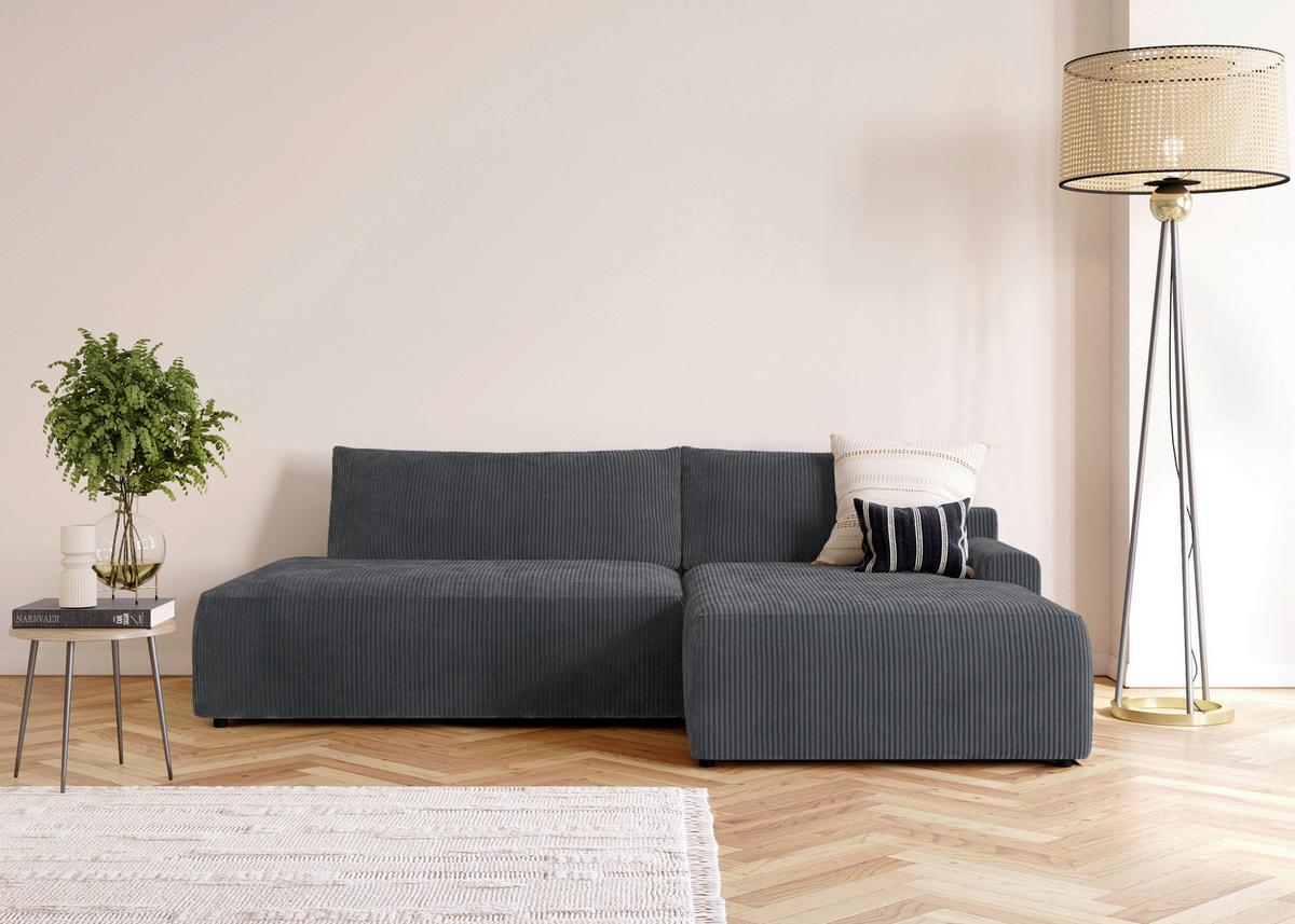 Eckschlafsofa Prag, Anthrazit S: 253x167 cm - Anthrazit/Schwarz, MODERN, Textil (253/167cm) - Trendmanufaktur