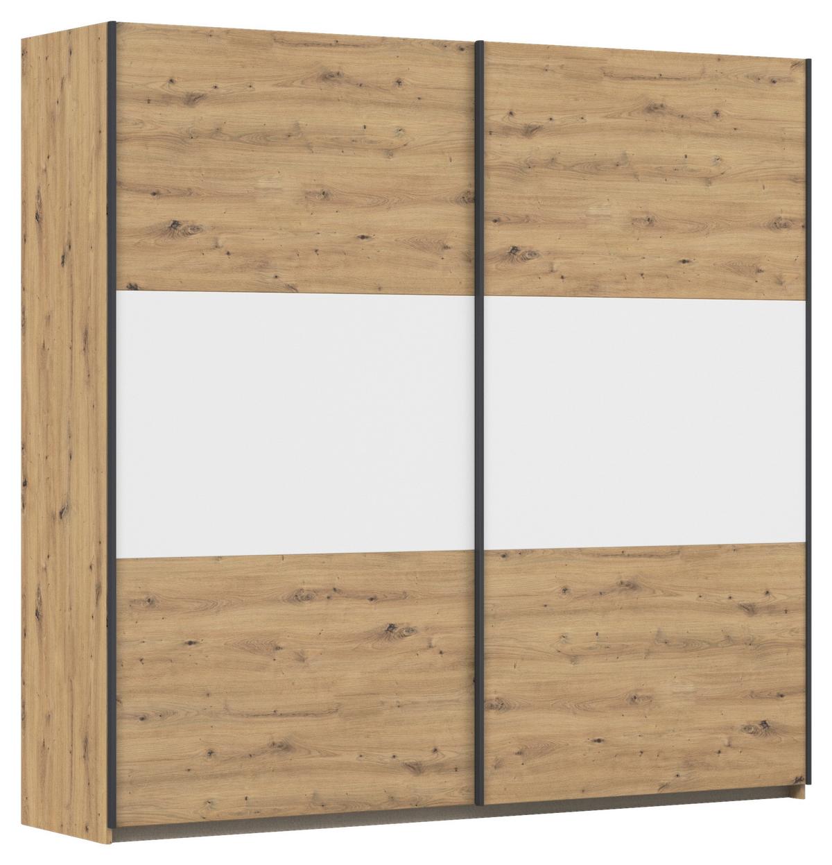 Schwebetürenschrank Neo Weiß Eiche Artisan Dekor - Alufarben/Weiß, MODERN, Holzwerkstoff (218/210/59cm) - Rauch Möbel