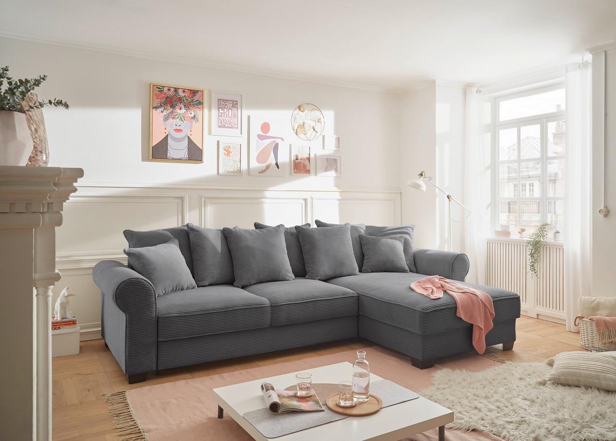 Ecksofa Maureen Dunkelgrau S:318x197cm - Dunkelgrau/Schwarz, KONVENTIONELL, Textil (318/197cm) - MID.YOU