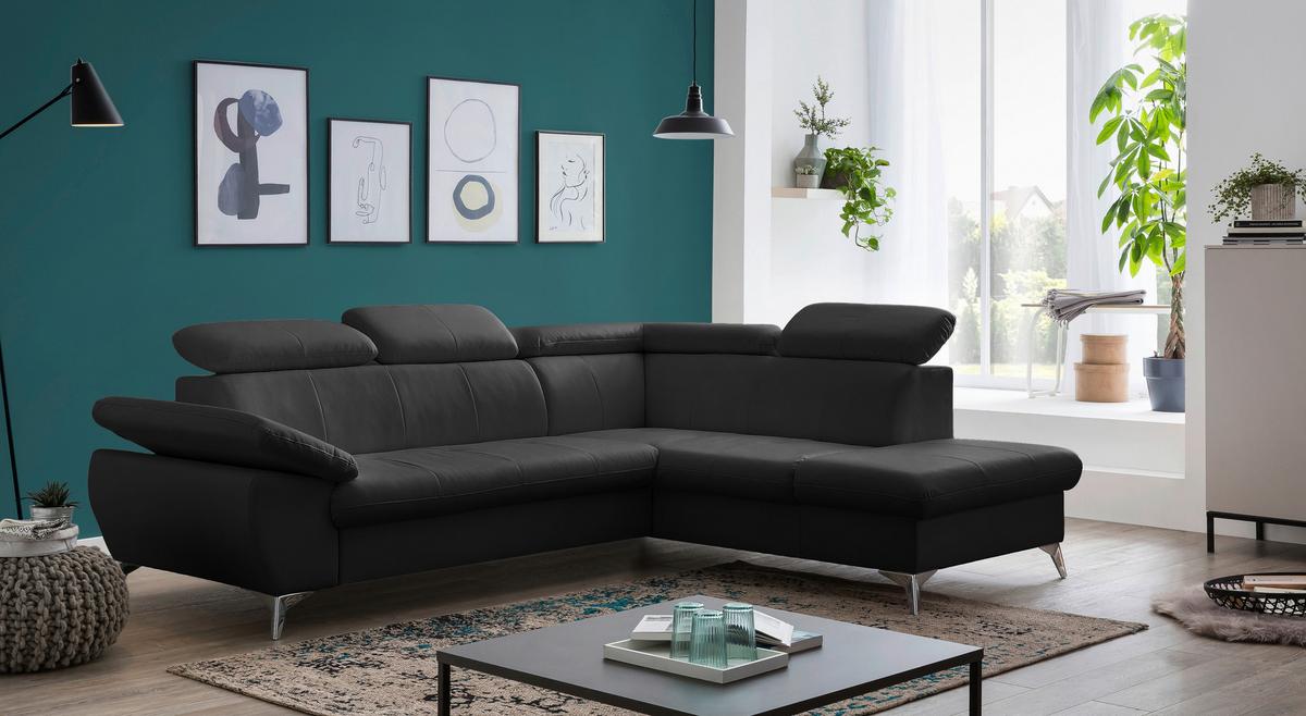 Ecksofa Mit Schlaffunktion Und Bettkasten Gisele Schwarz - Chromfarben/Schwarz, KONVENTIONELL, Textil (256/209cm) - Livetastic