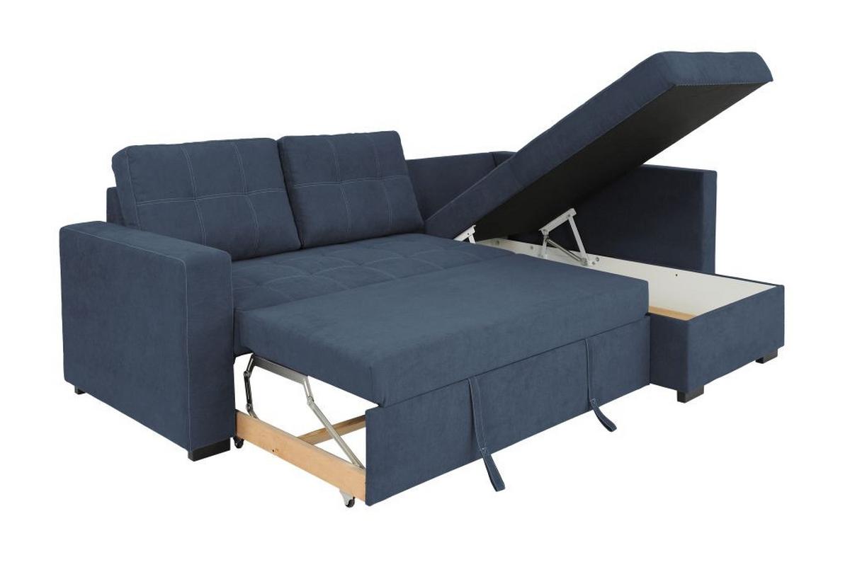 Rohová sedačka DON, oboustranná, tmavě modrá - černá/tmavě modrá, Design, kov/dřevo (248/172cm)