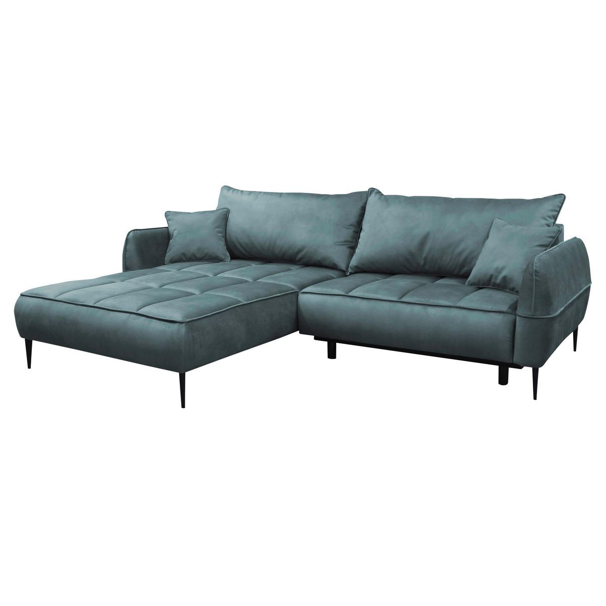 Ecksofa mit Bettkasten Letto 189x260 cm Velours Blau - Blau/Schwarz, Design, Textil (189/260cm) - MID.YOU