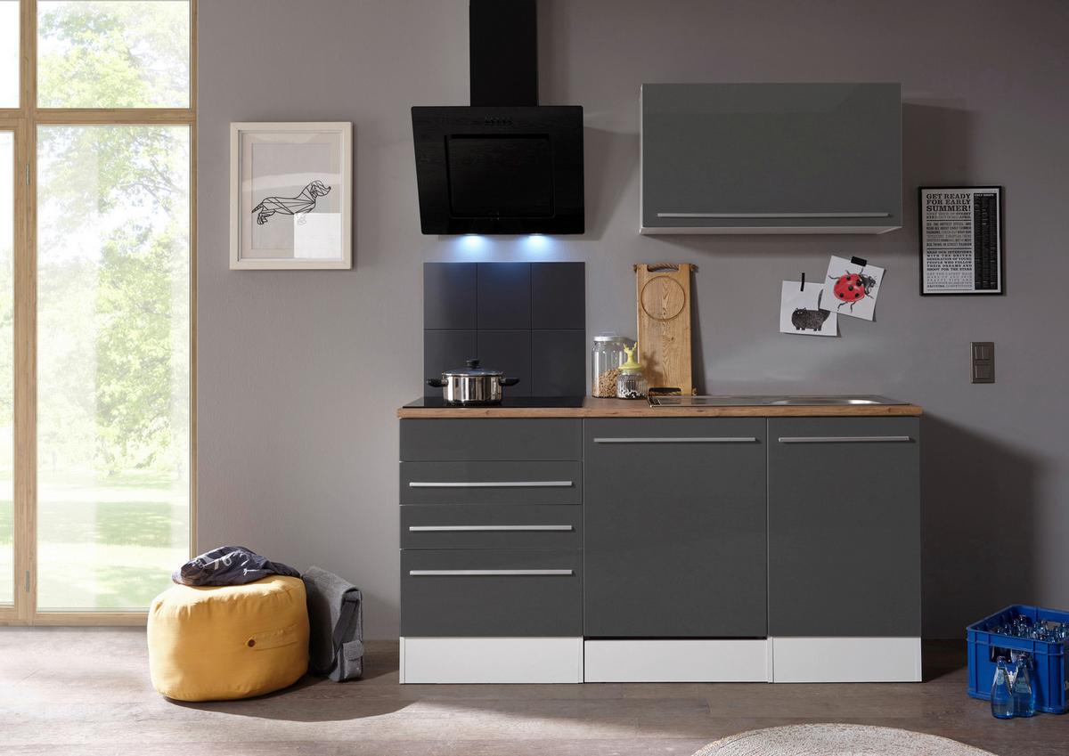 Küchenzeile Premium Mit Geräte B: 290cm Grau/weiß/eiche Dekor - Wildeiche/Eichefarben, Basics, Holzwerkstoff (290cm) - Respekta