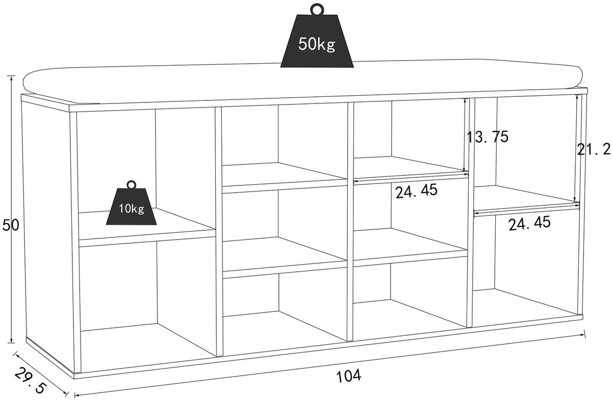 Schuhbank Hinsol Sonoma Eiche, 104 cm - Anthrazit/Sonoma Eiche, Design, Holzwerkstoff/Kunststoff (104/50/30cm) - MID.YOU