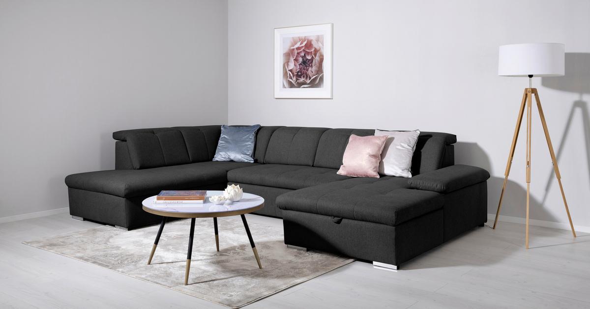 Wohnlandschaft Ramzes Schwarz U: 173x328x215 Cm - Schwarz/Grau, Design, Textil (173/328/215cm) - MID.YOU