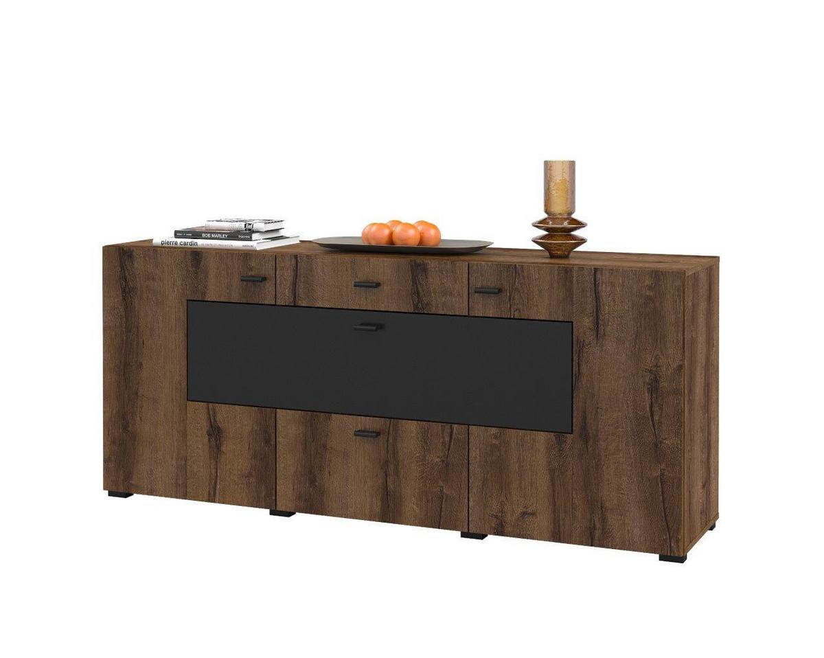 Komód Coby - tölgyfa színű/antracit, Basics (165/71/39cm)