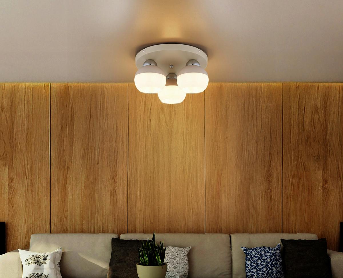 Deckenleuchte Exkl. 3xe27, 60w - Sandfarben/Opal, Design, Glas/Metall (31/15cm) - Globo